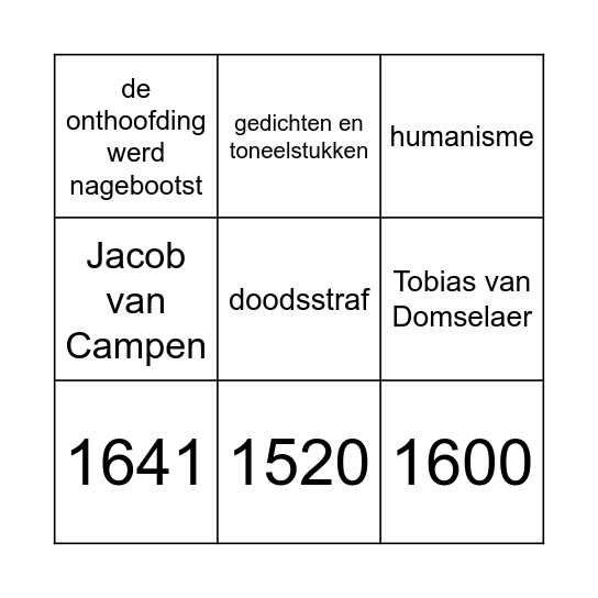 17-eeuws toneel bingo Card