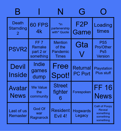 PS State of play BINGO Card