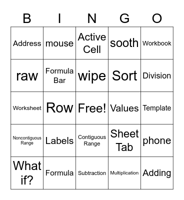 Microsoft Excel Bingo Card