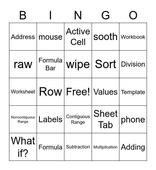 Microsoft Excel Bingo Card