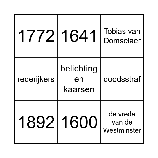 17-eeuws toneel bingo Card