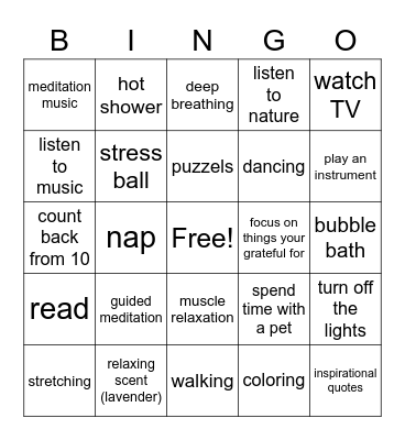 relaxation skills Bingo Card