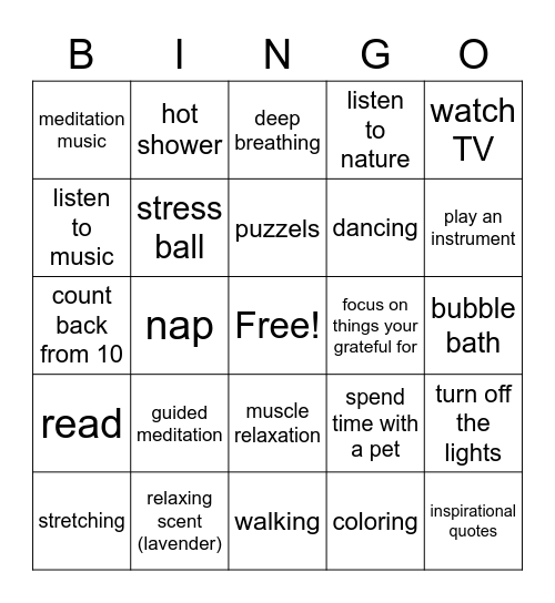 relaxation skills Bingo Card