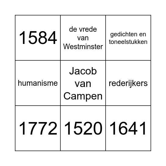 17-eeuws toneel bingo Card