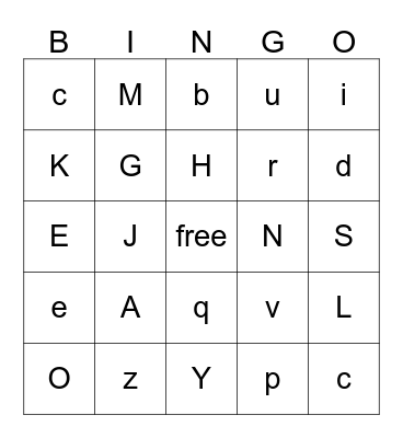 Alphabet Bingo Card