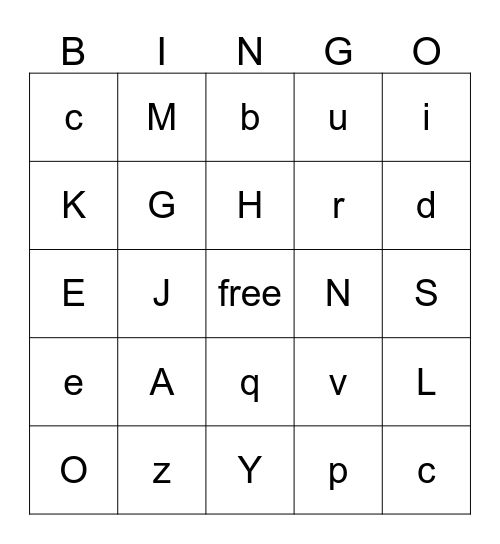 Alphabet Bingo Card