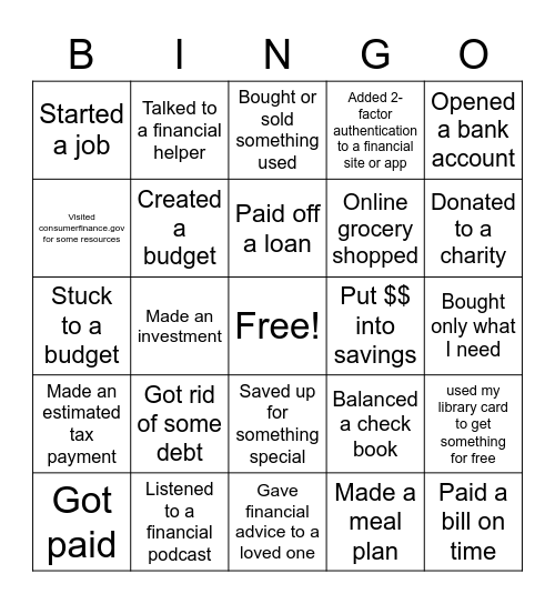 Financial Planning Month Bingo Card