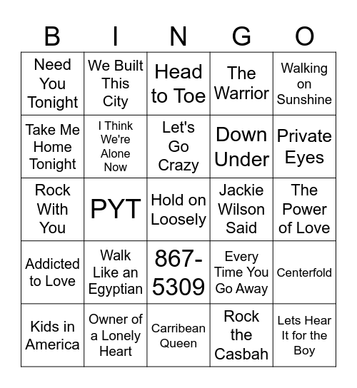 80's Night! Bingo Card