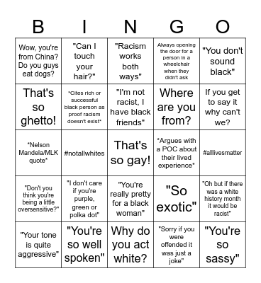 Microaggressions Bingo Card