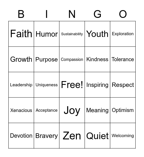 Value Bingo Card