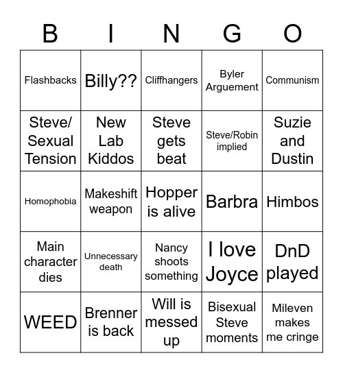 Season 4 Bingo Card