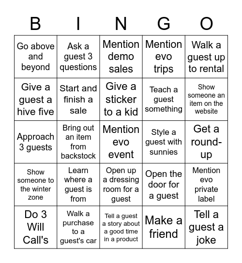 evo BINGO (Approach) Bingo Card