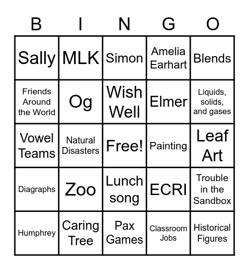 Looking back on our school year Bingo Card