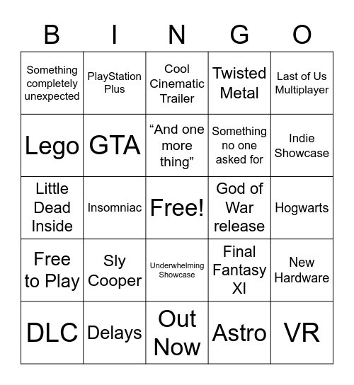 PlayStation Bingo Card