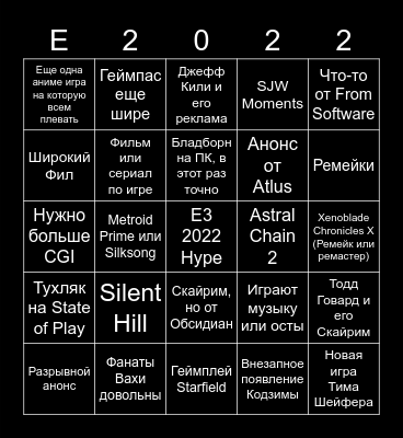 E3 2022 Bingo Card