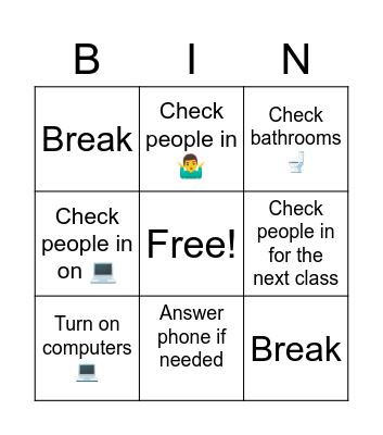 Things to do at work Bingo Card