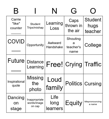 Graduation Bingo Card