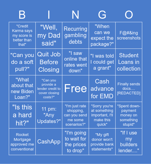 Loan Officer Bingo Card