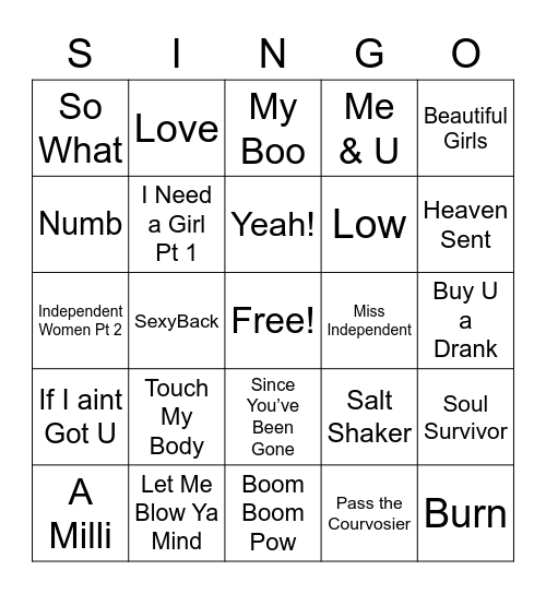 2000s Singo Bingo Card