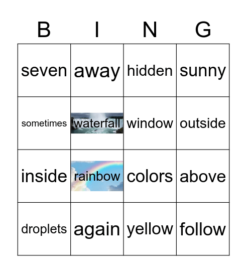 2 syllable words RAINBOW Bingo Card