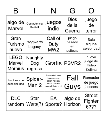 STATE OF PLAY 2022 bingo Card