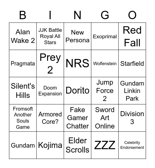 Dorito E3 Bingo Card