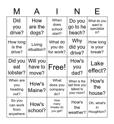 Wedding Questions Bingo Card