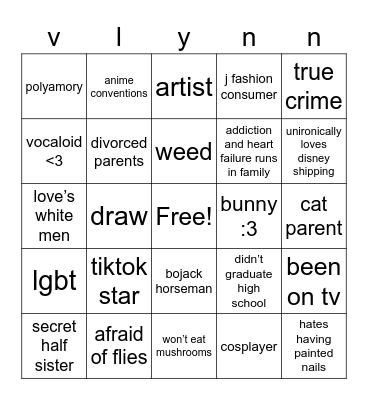 Vee-ngo Bingo Card