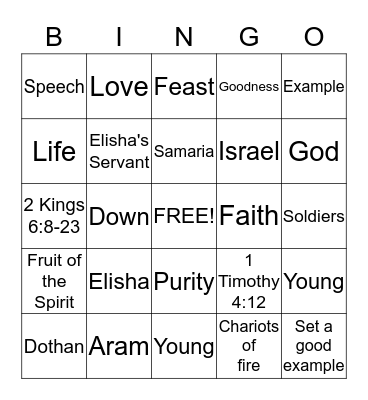 Elisha's Good Example Bingo Card
