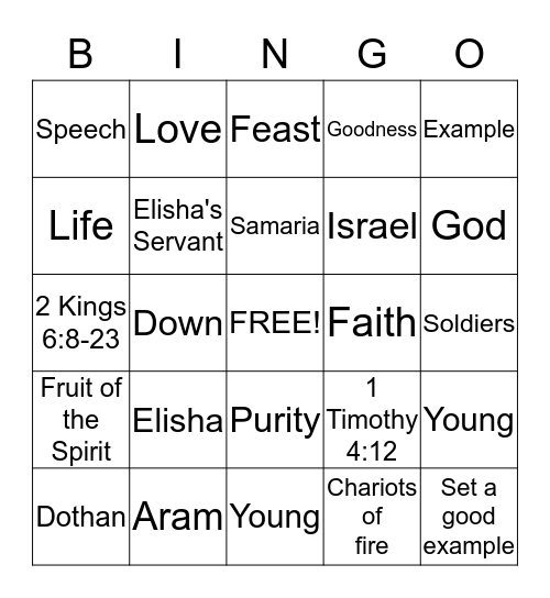 Elisha's Good Example Bingo Card