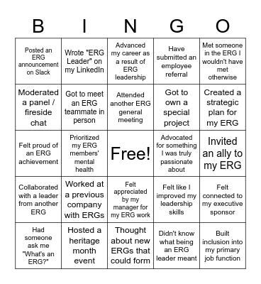 ERG Leader Bingo Card