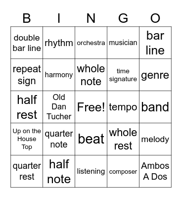 Rhythm Bingo Card