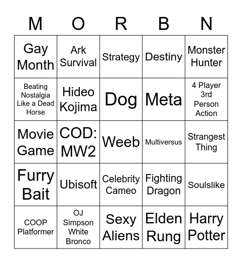 Summer Game Fest 2022 Bingo Card