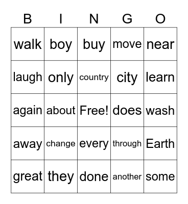 Quick Words June Bingo Card