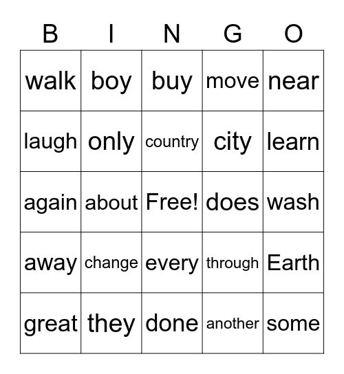 Quick Words June Bingo Card