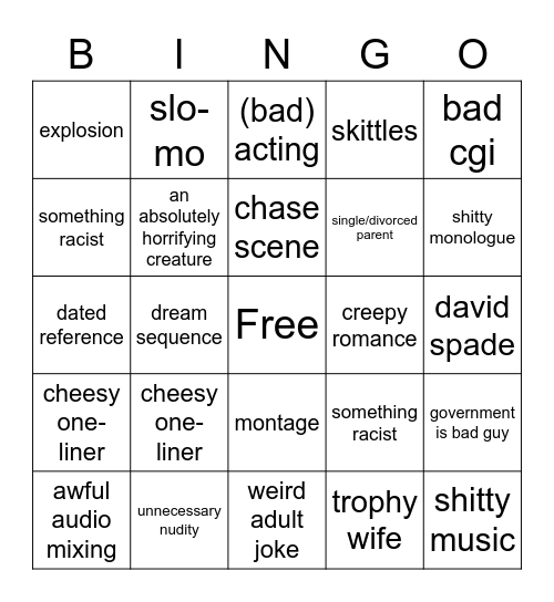 Bad Movie Bingo Card