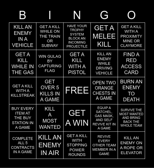 WARZONE BINGO Card