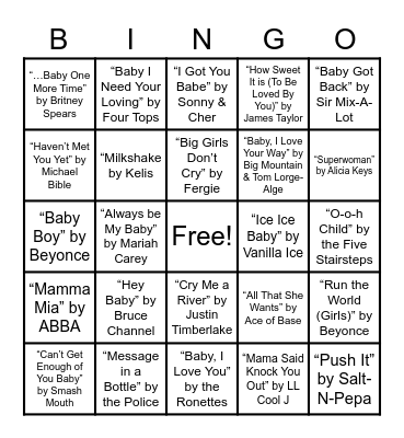 Baby Shower Bingo Card