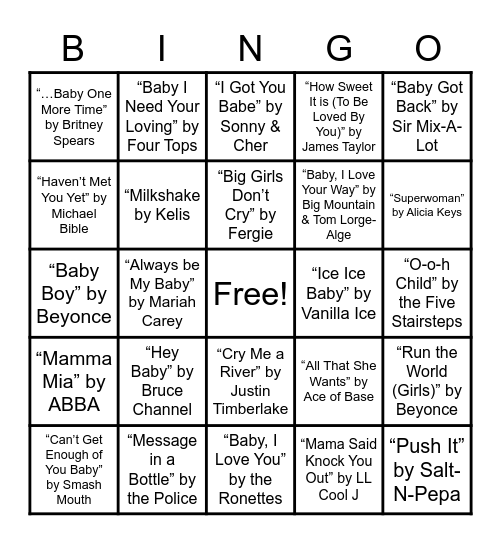 Baby Shower Bingo Card