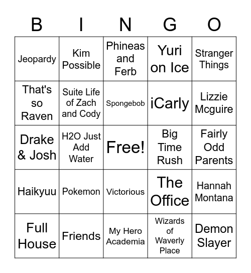 Themes Bingo Card