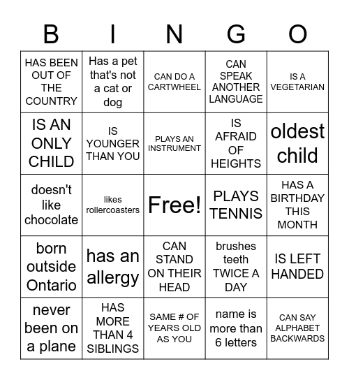 HUMAN SCAVENGER HUNT Bingo Card