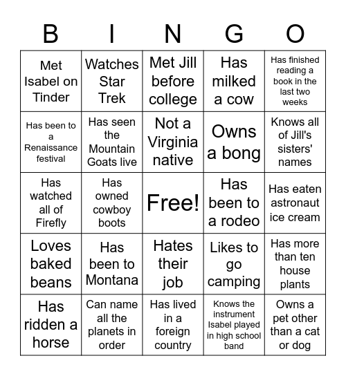 Cosmic Cowboy Bingo Card