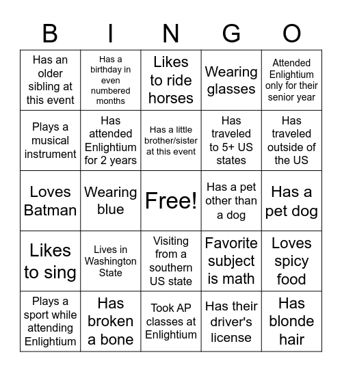 Enlightium Graduation Bingo Game Bingo Card