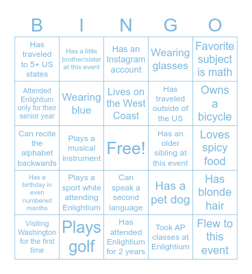 Enlightium Bingo: Find someone in the room who... Bingo Card
