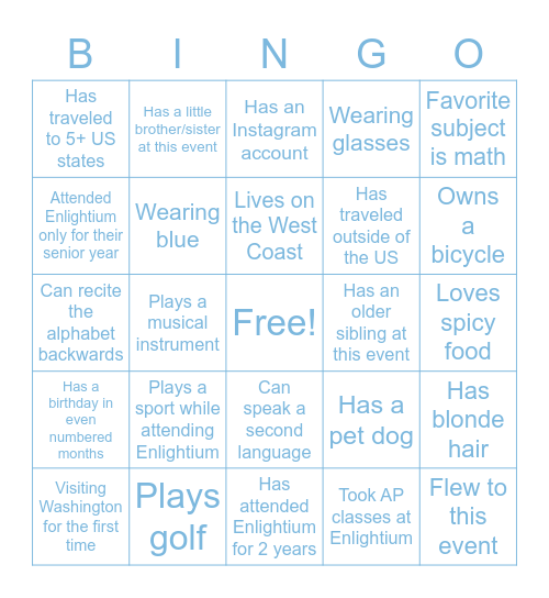 Enlightium Bingo: Find someone in the room who... Bingo Card