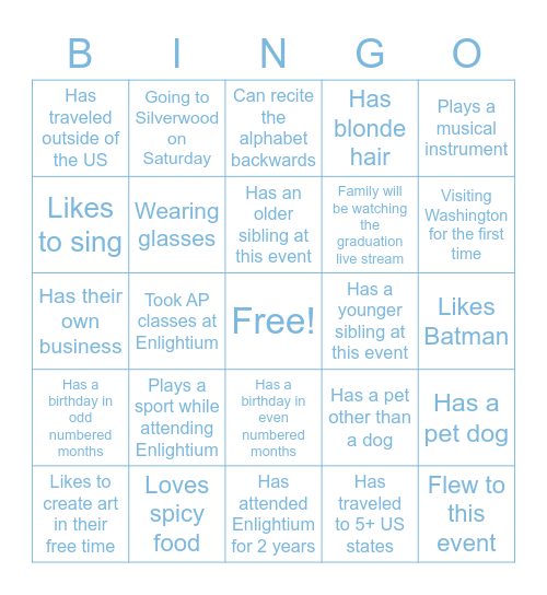 Enlightium Bingo: Find someone in the room who... Bingo Card