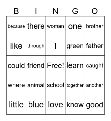 Sight Word Bingo! Bingo Card