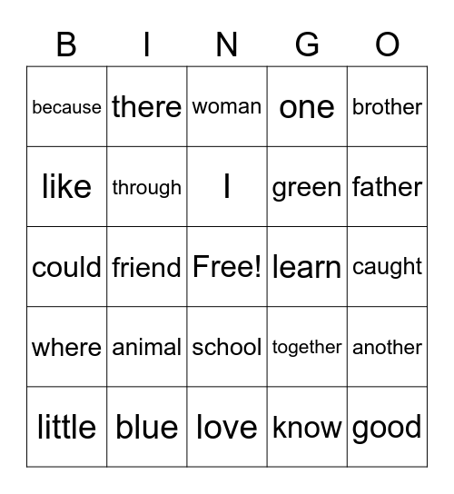 Sight Word Bingo! Bingo Card