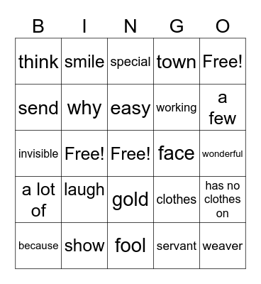 The king and his clothes Bingo Card
