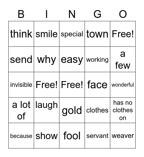 The king and his clothes Bingo Card